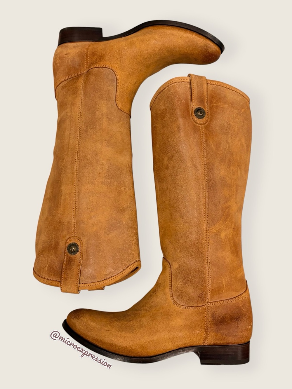 $399 Frye Melissa Button Tan Real Leather Distressed Tall Comfy Knee High Boot - Picture 1 of 16